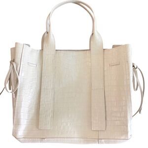SCHUTZ Cream Croc-Embossed Leather Maxi Tote Bag